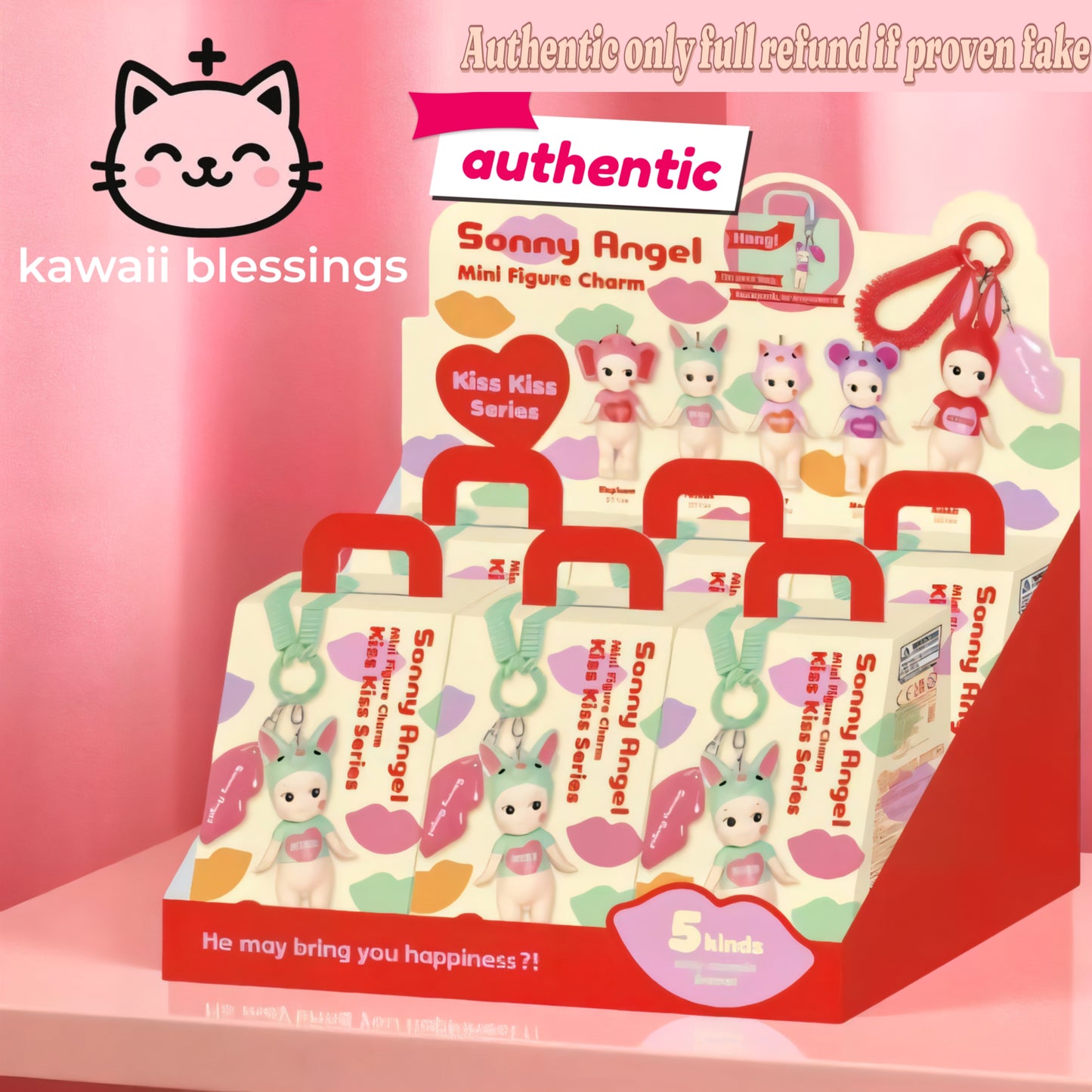 Blind box Sonny Angel mini figure Charm Kiss Kiss Series (1 box) Authentic only full refund if proven fake