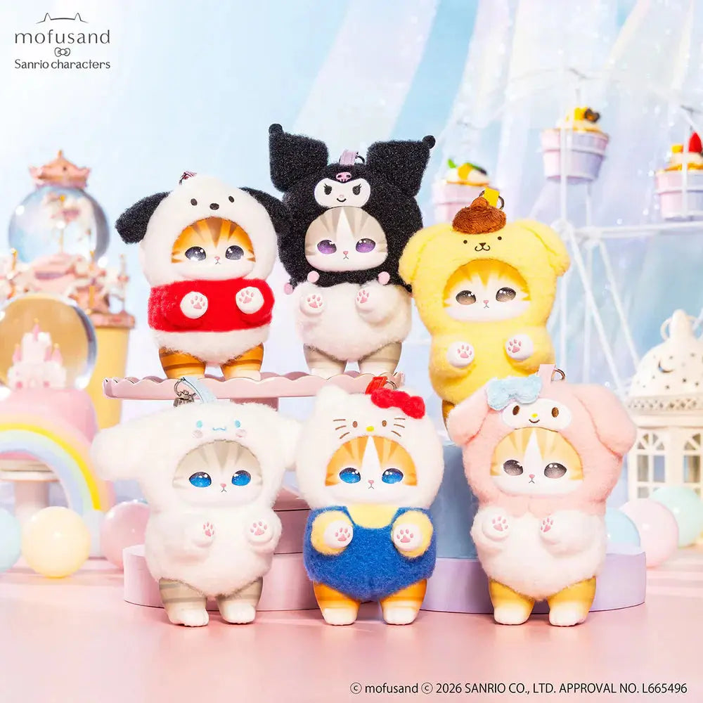 Mofusand X Sanrio Kiramekko Fluffy Kittens Vinyl Keychain ( 1 Blind Box) (PRE-ORDER)