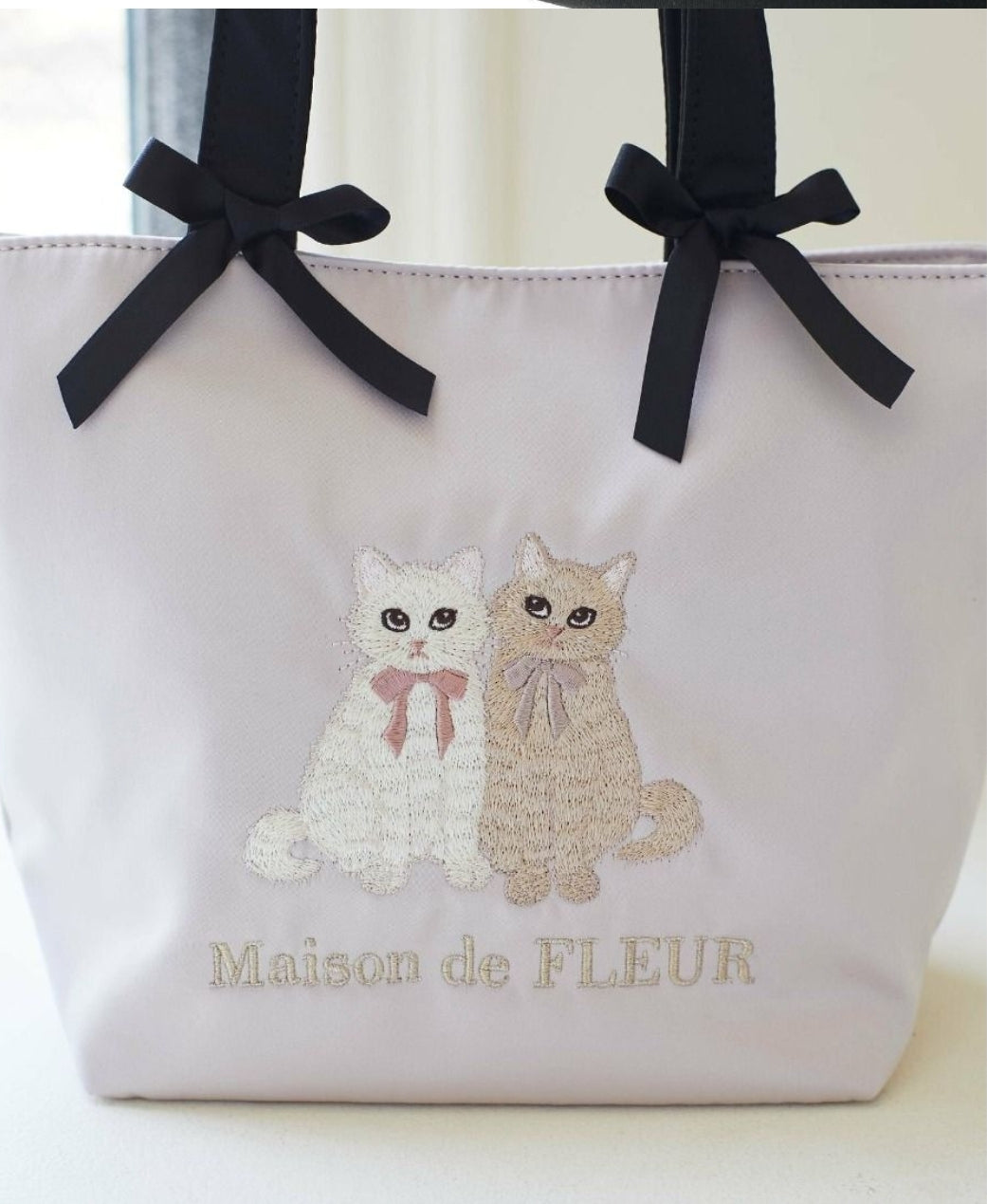 Maison de FLEUR Cat Embroidered Canvas Tote Bag