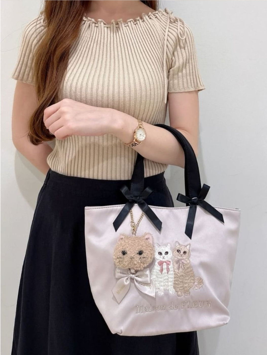 Maison de FLEUR Cat Embroidered Canvas Tote Bag