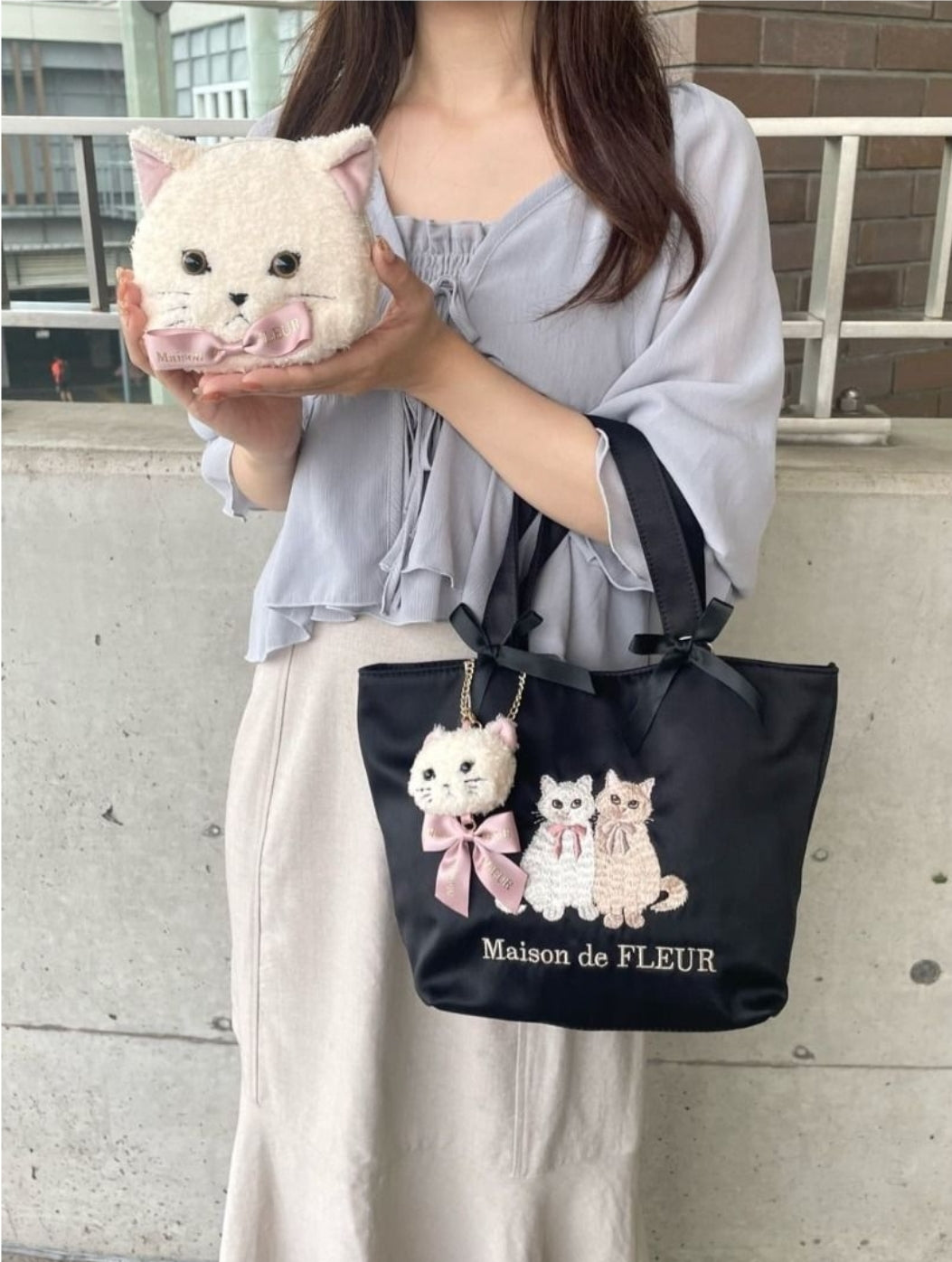 Maison de FLEUR Cat Embroidered Canvas Tote Bag