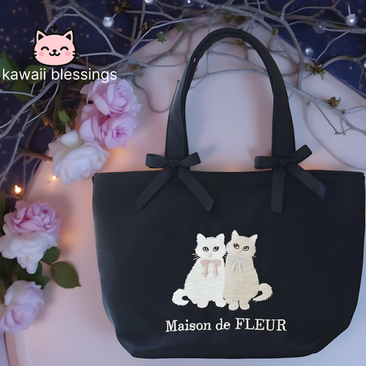Maison de FLEUR Cat Embroidered Canvas Tote Bag