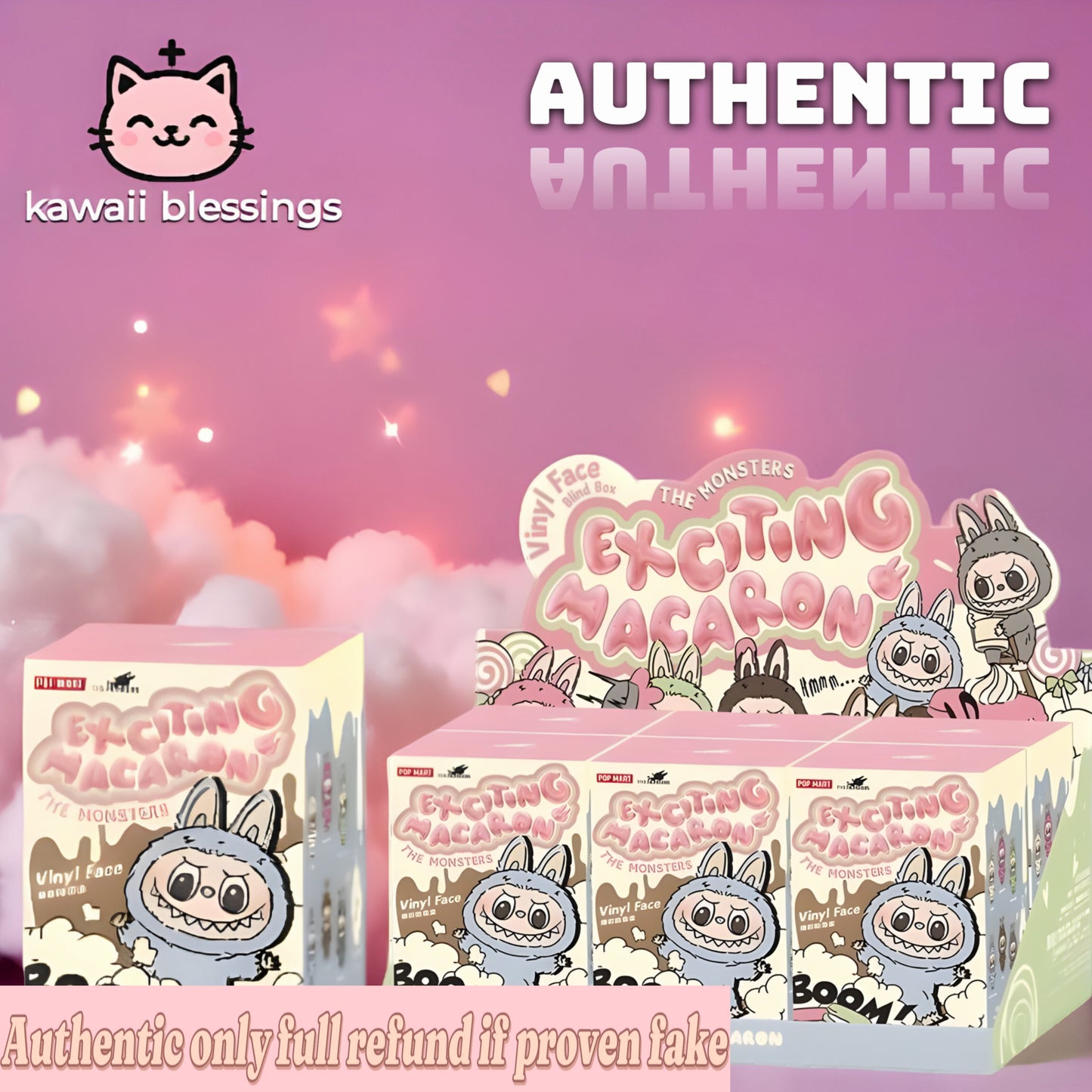 Blind Box POP MART Labubu The Monsters - EXCITING MACARON Vinyl Face ( 1 box ) Authentic only full refund if proven fake