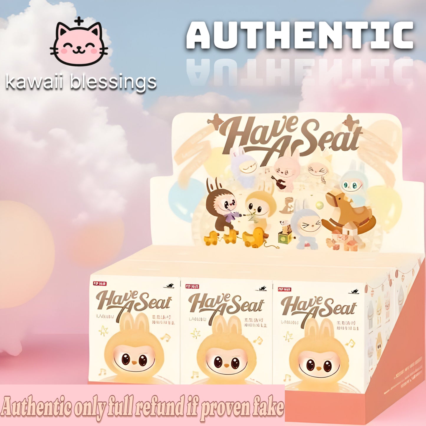 Blind Box POP MART Labubu The Monsters - Have a Seat Vinyl Plush ( 1 box ) Authentic only full refund if proven fake.